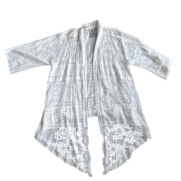 Johnny Was Open Front Drape Floral Embroidered Cardigan White Large - Picture 3 of 7